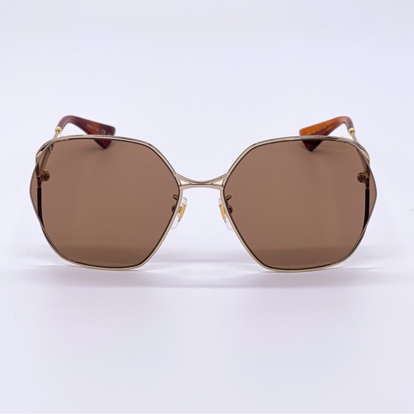 NEW GUCCI WOMEN BROWN GOLD SUNGLASSES GG0818SA 002 - Picture 4 of 8